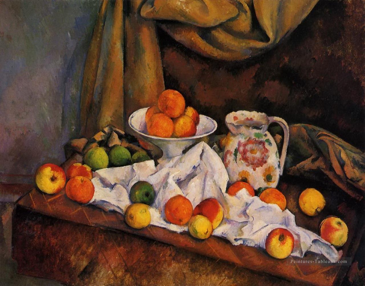 Pichet à fruits et pichet Paul Cézanne Nature morte impressionnisme Peintures à l'huile